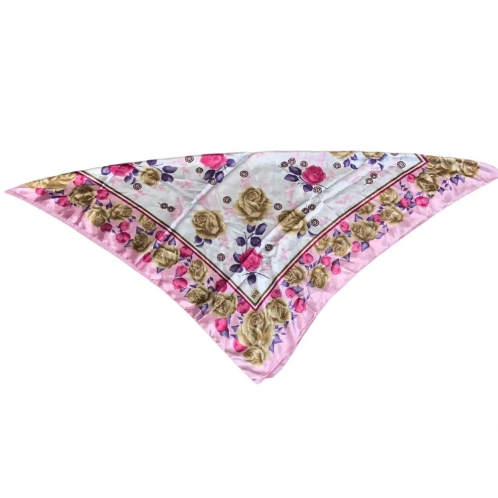 AKVO Silky Smooth Satin Floral Scarf Pink Purple White Gold Coquette Preppy